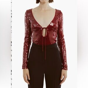 NWT Bardot Burgundy Sequin Bodysuit
